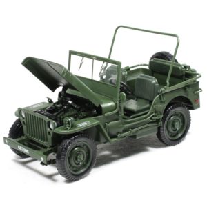Diecast Jeep Military 1/18 Scale Model Opening Hood Panels To Reveal The Engine